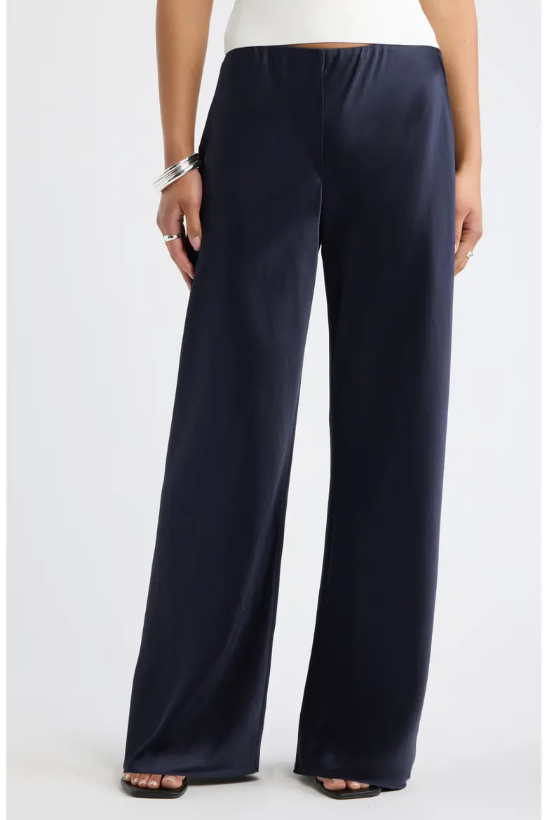 Open Edit Satin Wide Leg Pull On Pants (Women) | Nordstrom | Nordstrom