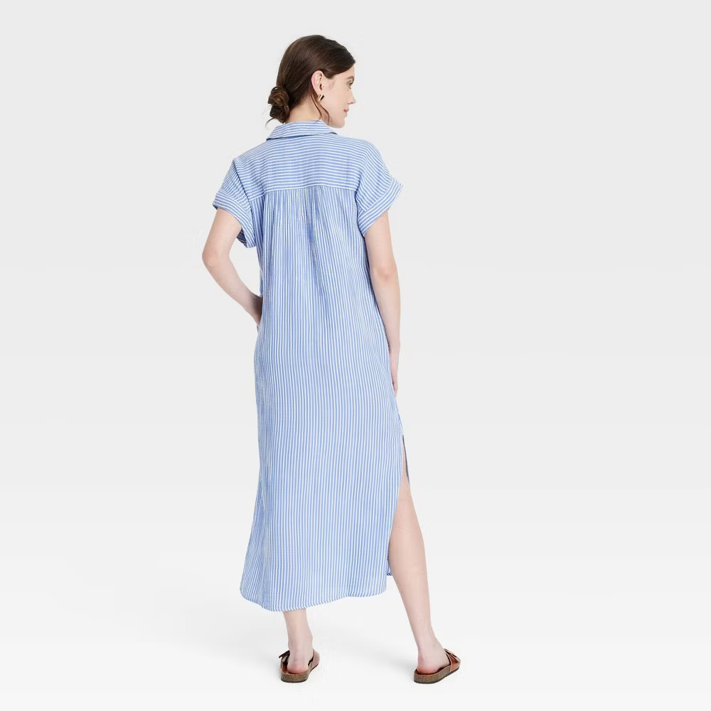 Women's Gauze Button-Front Maxi Shirtdress - Universal Thread™ Blue Striped 4X | Target