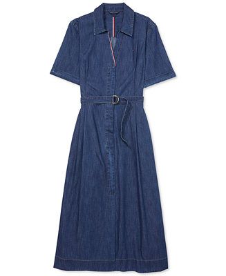 Tommy Hilfiger Women's Cotton Denim Maxi Dress with Magnetic Closures & Reviews - Dresses - Women... | Macys (US)