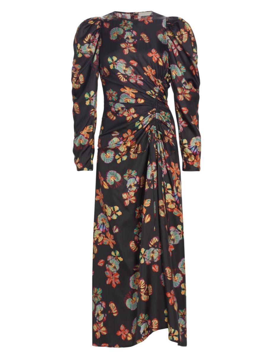 Amalie Gathered Floral Silk Midi-Dress | Saks Fifth Avenue