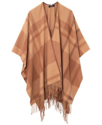 Lauren Ralph Lauren Plaid Fringe Ruana - Navy/Green | Macy's