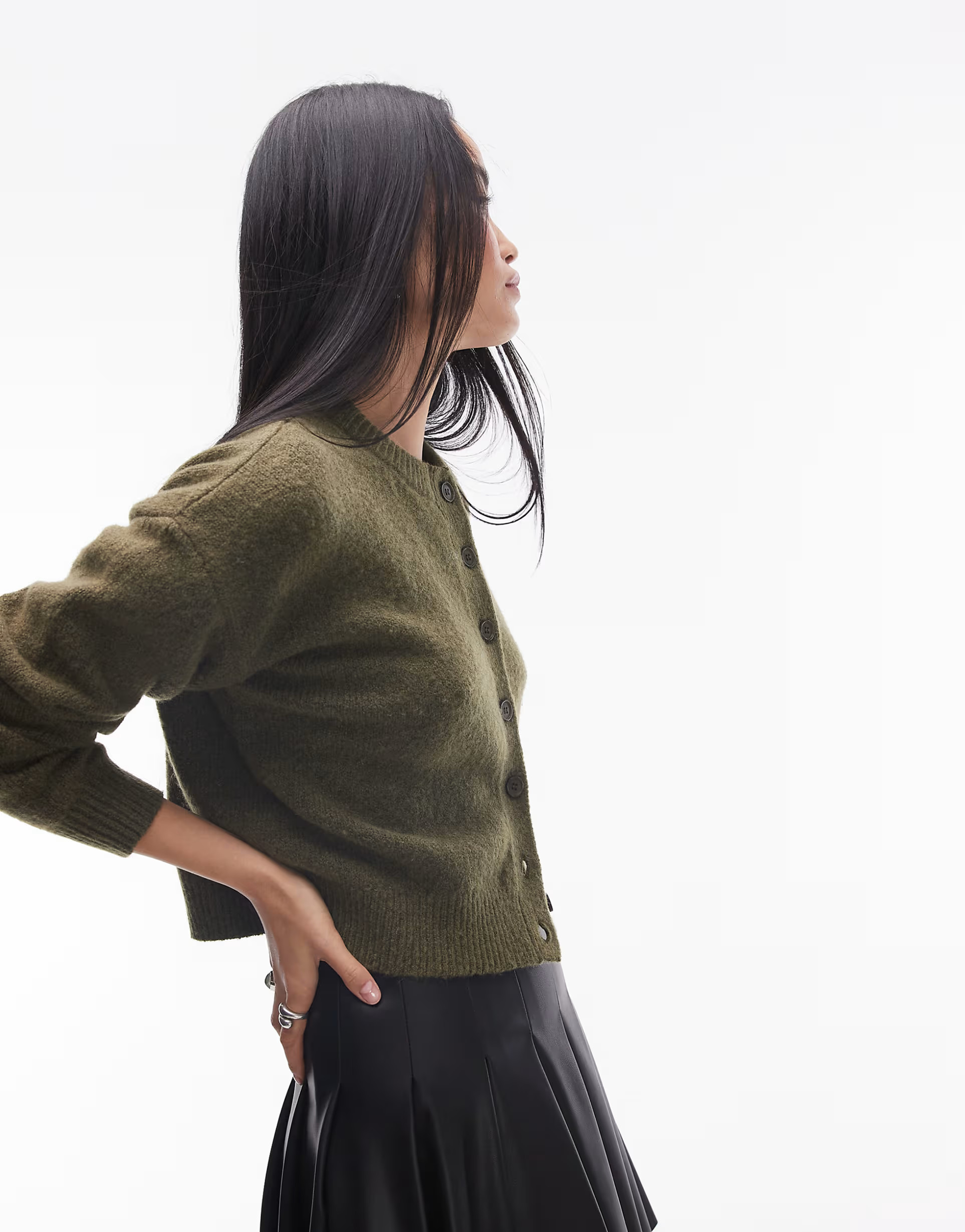Topshop knitted ultimate micro cardi in khaki | ASOS (Global)