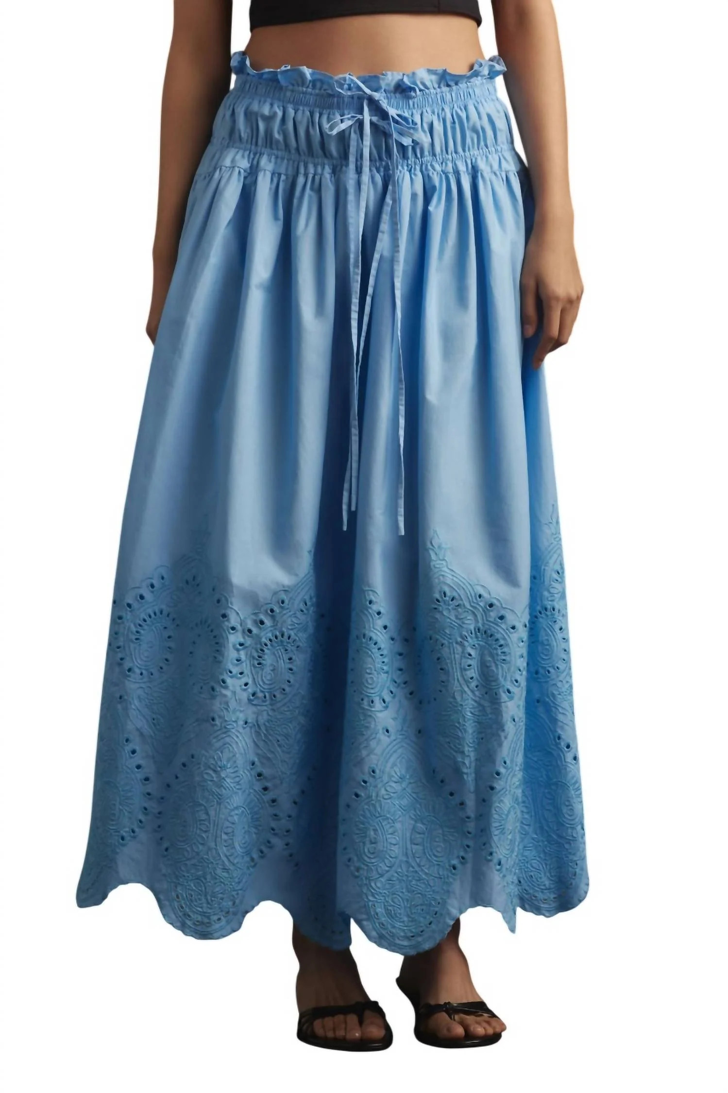 Scalloped Eyelet Midi Skirt In Sky | Shop Simon