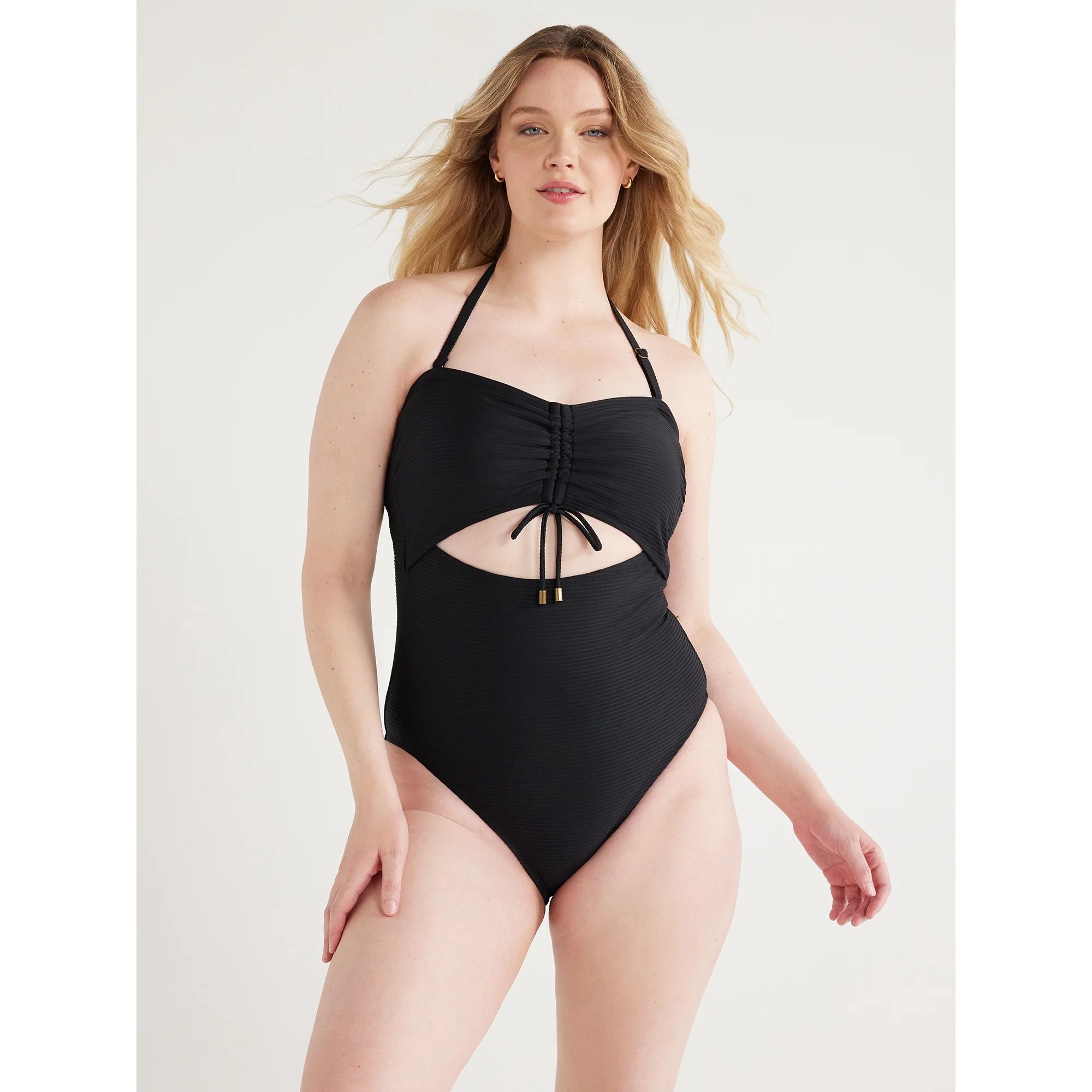 Time and Tru Women's and Plus Ottoman Ribbed Cutout One Piece Swimsuit, Sizes S-3X | Walmart (US)