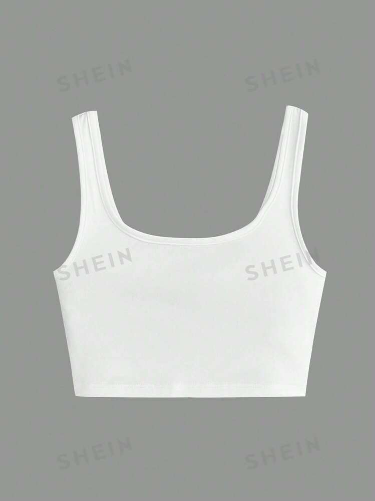 SHEIN BASICS 1pc Scoop Neck Solid Crop Tank Top | SHEIN