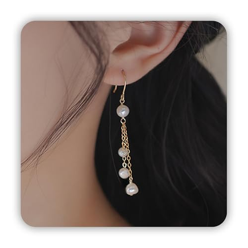 Trinckle Pearl Drop Earrings, Gold Dangle Earrings for Women Long Pearl Tassel Earrings Dainty Chain Dangling Wedding Earrings for Brides Bridesmaid as Wedding Summer Jewelry for Girls | Amazon (US)