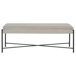 SAFAVIEH Kara Light Gray Linen/Black Upholstered Bench BCH6402C - The Home Depot | The Home Depot