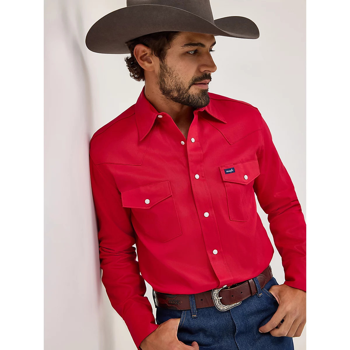 Cowboy Cut® Firm Finish Twill Western Snap Work Shirt in Red | Wrangler