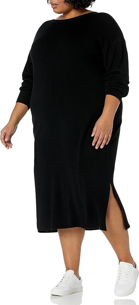 The Drop Women's Suki Rib Midi V-Back Sweater Dress       
Material: Nylon | Amazon (US)