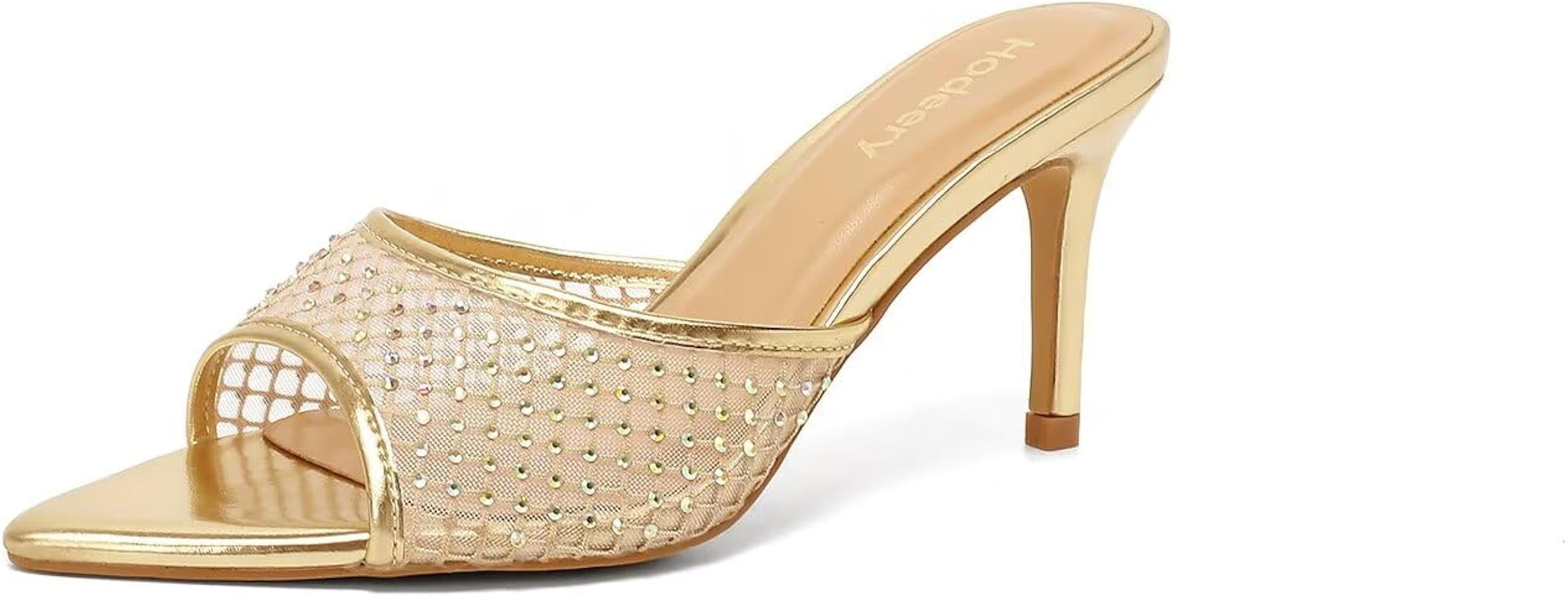 Women's Mesh Rhinestone Mule Heeled Sandals Slip On Pointed Open Toe 3 Inch Stiletto Dressy Party... | Amazon (US)