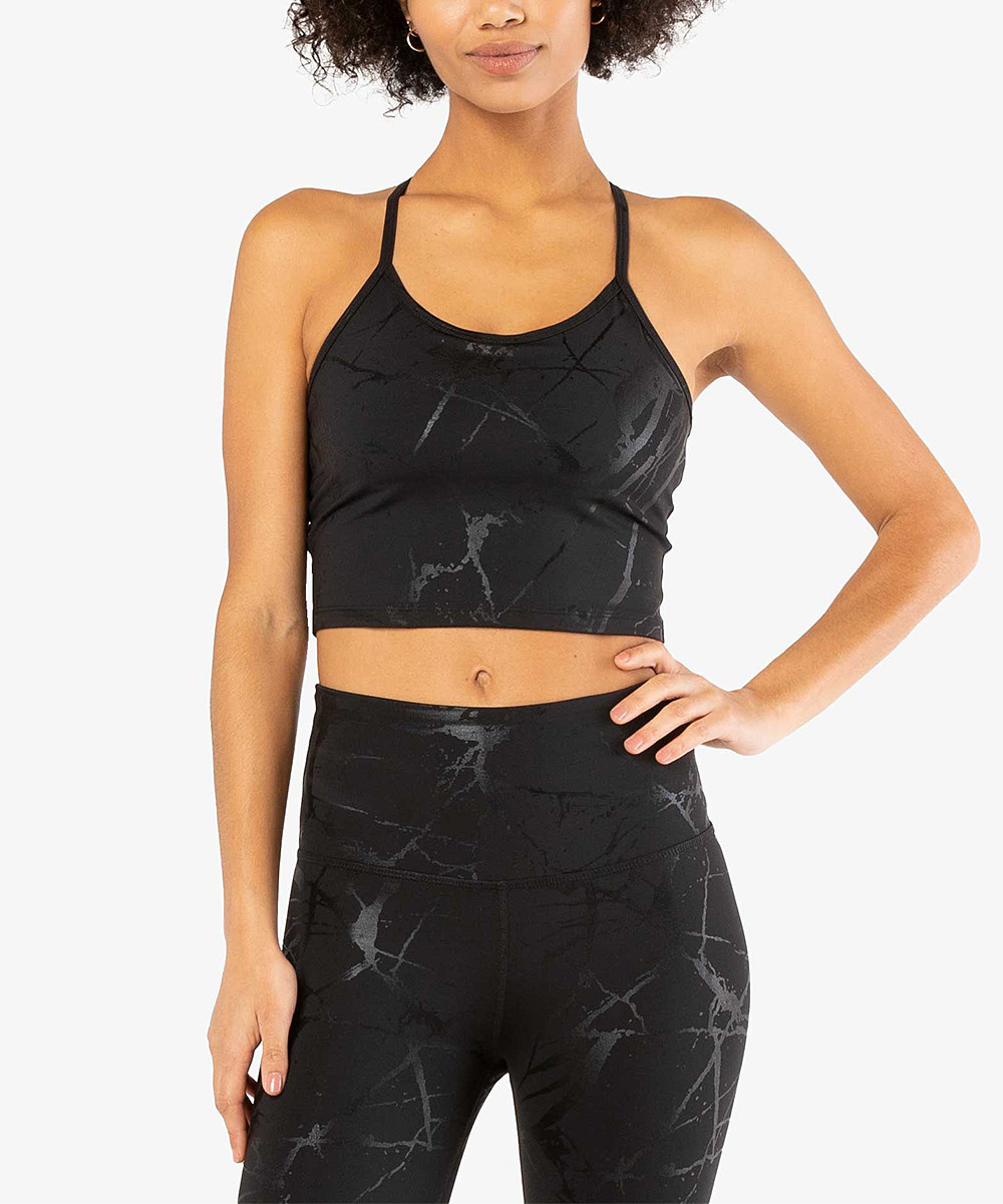 Beyond Yoga Women's Tank Tops BSBKM - Black Marble Shine Racerback Crop Tank - Women | Zulily