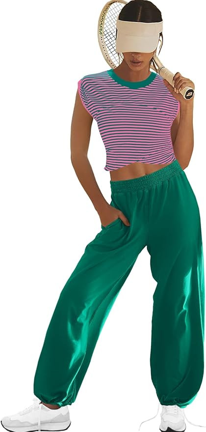 LAMISSCHE Womens Loungewear Set 2 Piece Outfits Sets Cropped Tops and Wide Leg Pants with Pockets... | Amazon (US)