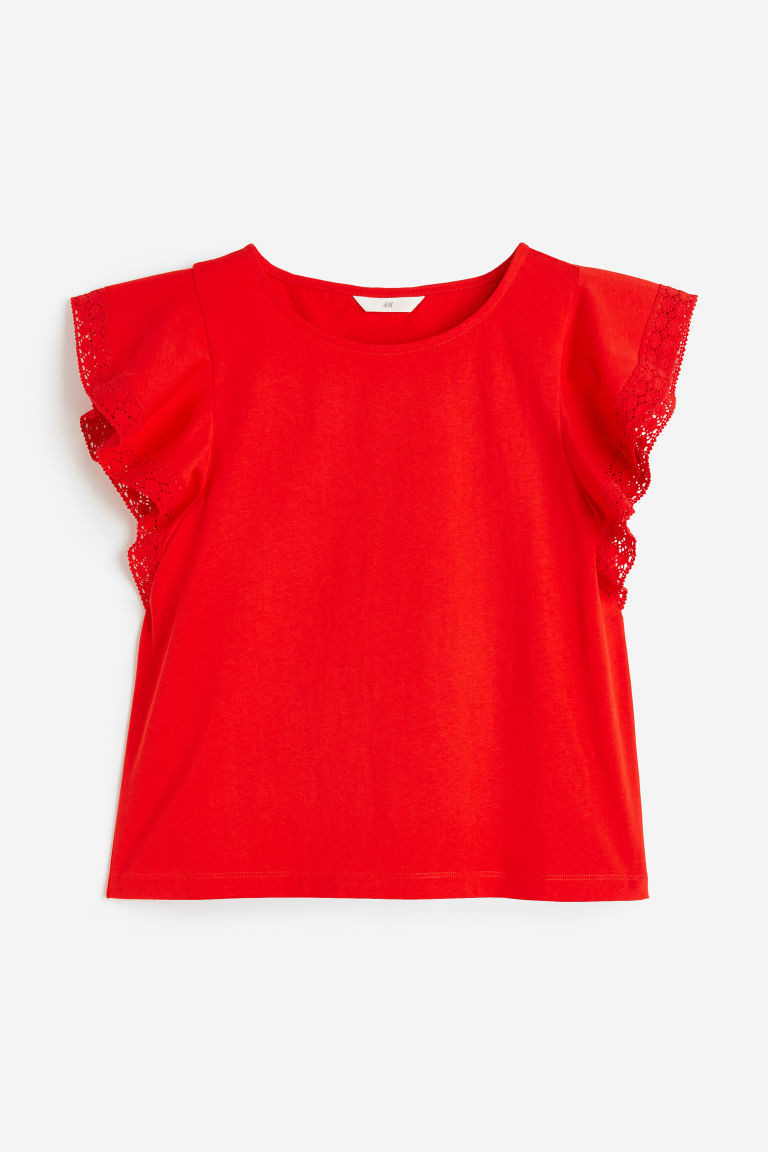 H & M - Flutter-sleeved Jersey Top - Red | H&M (US + CA)
