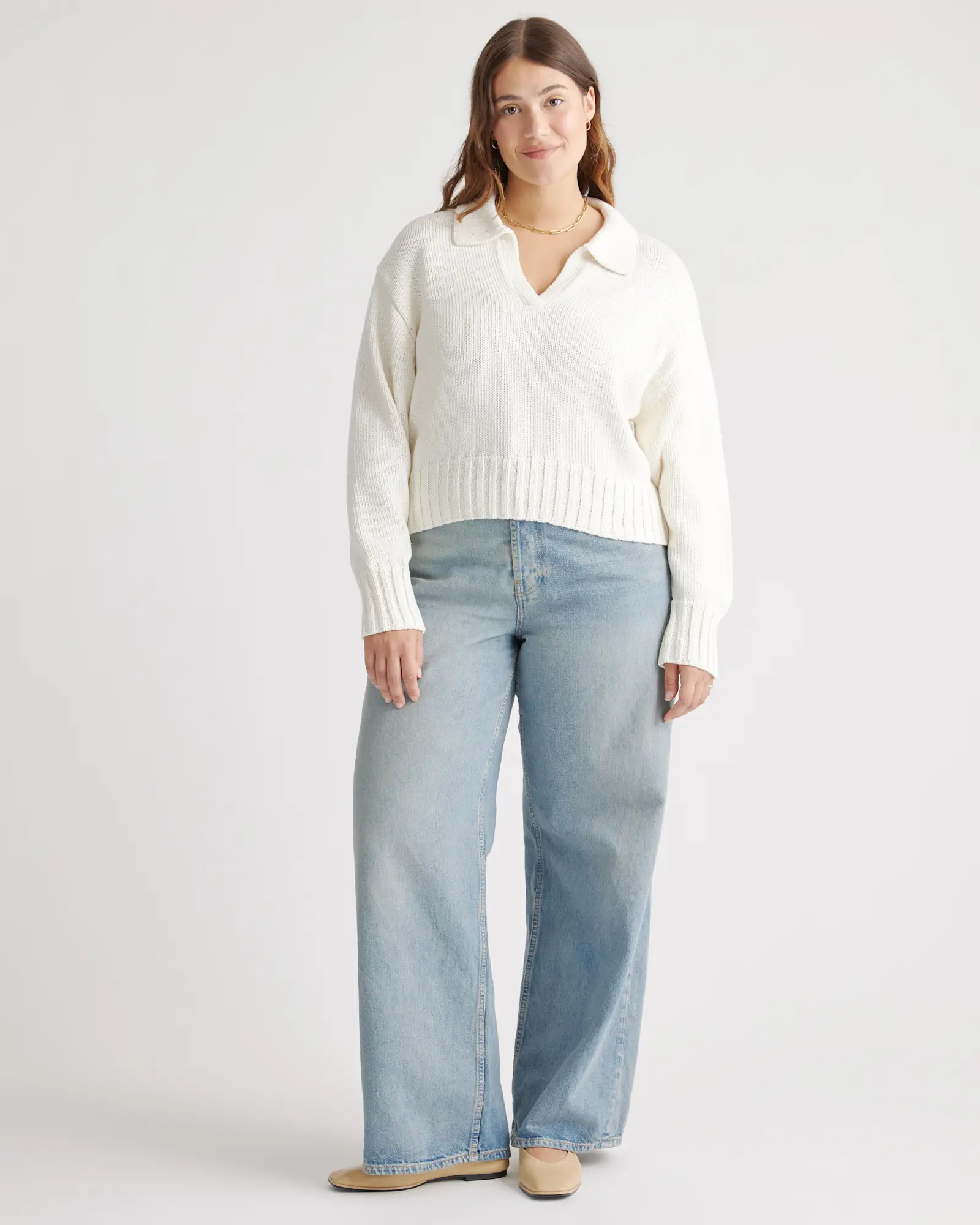 100% Organic Cropped Cotton Polo Sweater | Quince
