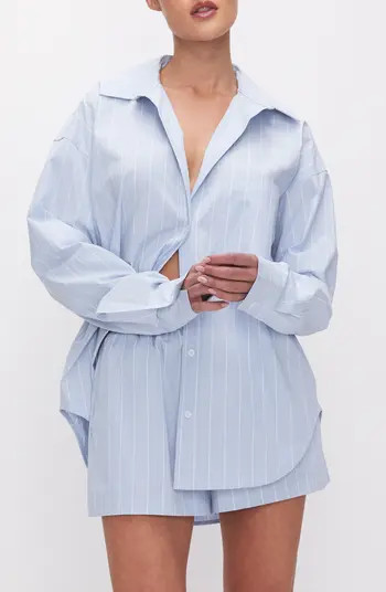 Oversize Stripe Stretch Cotton Poplin Button-Up Shirt | Nordstrom