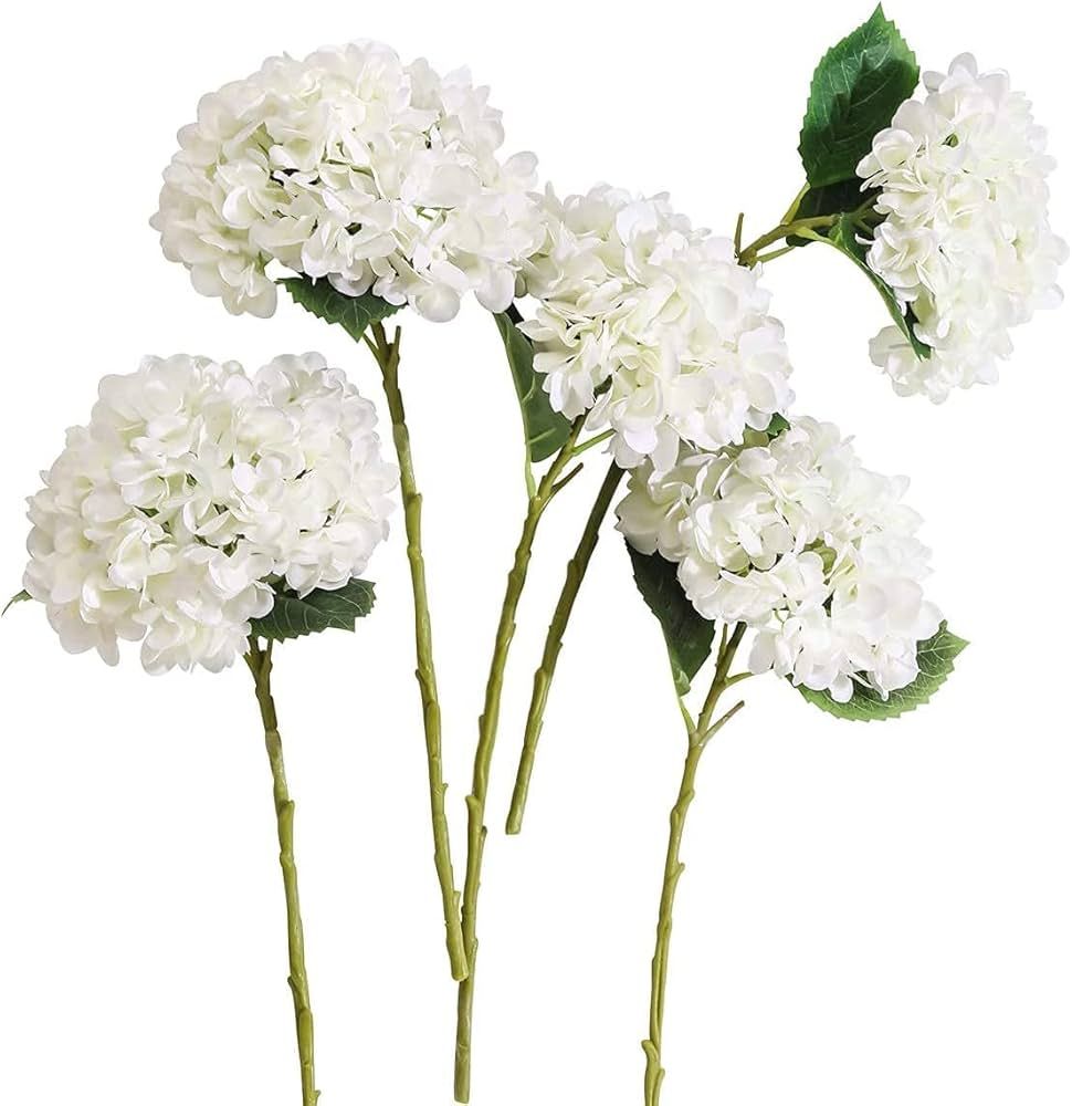 PARTY JOY 5PCS 15.4In Artificial Hydrangea Silk Flowers Bouquet Faux Hydrangea Stems for Wedding ... | Amazon (US)