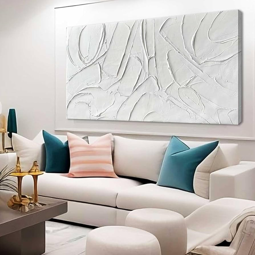 XIANSHOU Home Decor White Abstract Wall Decor Maximalist Artwork Textured Canvas Wall Art Picture... | Amazon (US)