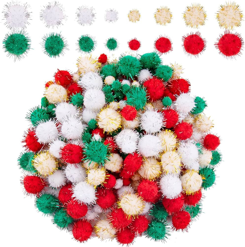 BQTQ 1200 Pieces Christmas Pom Pom Tinsel Pom Pom Balls Glitter Fluffy Pom Pom for Craft Making a... | Amazon (US)