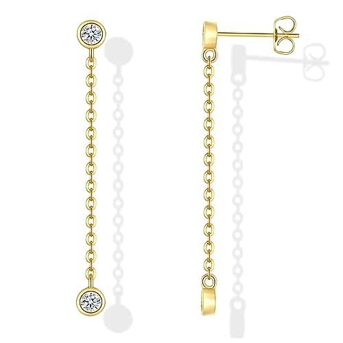 14K Gold Plated Sterling Silver Post Threader Earrings | Simulated Diamond BTY Drop Dangle Earrin... | Amazon (US)