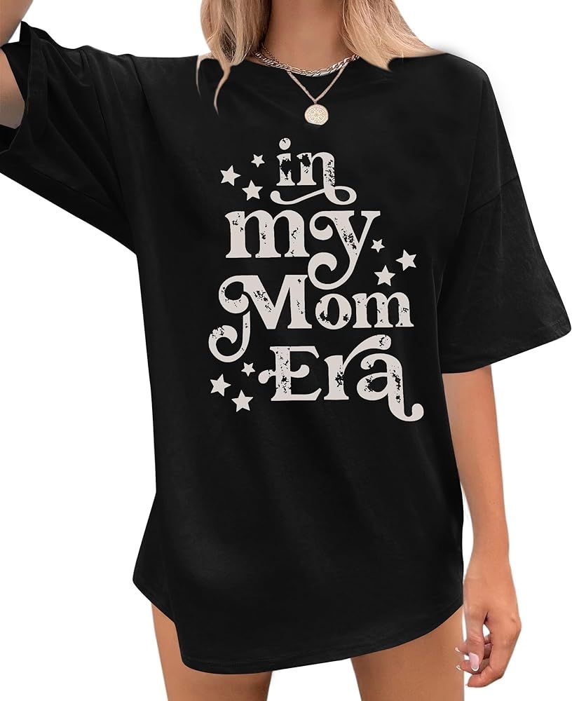 in My Mom Era Tshirt Women Oversized Mama Shirt Mother's Day T Shirts Mama Gift Casual Top | Amazon (US)
