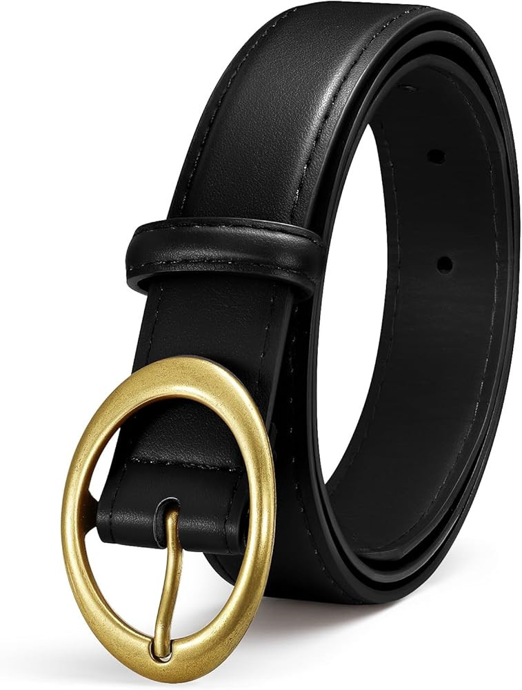 SANSTHS Women Leather Belts for Jeans Pants Dresses Fashion Ladies Waist Belt Gold/Silver Buckle | Amazon (US)