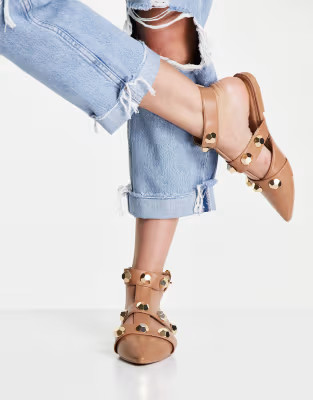 ASOS DESIGN Lorina studded ballet flats in tan | ASOS (Global)