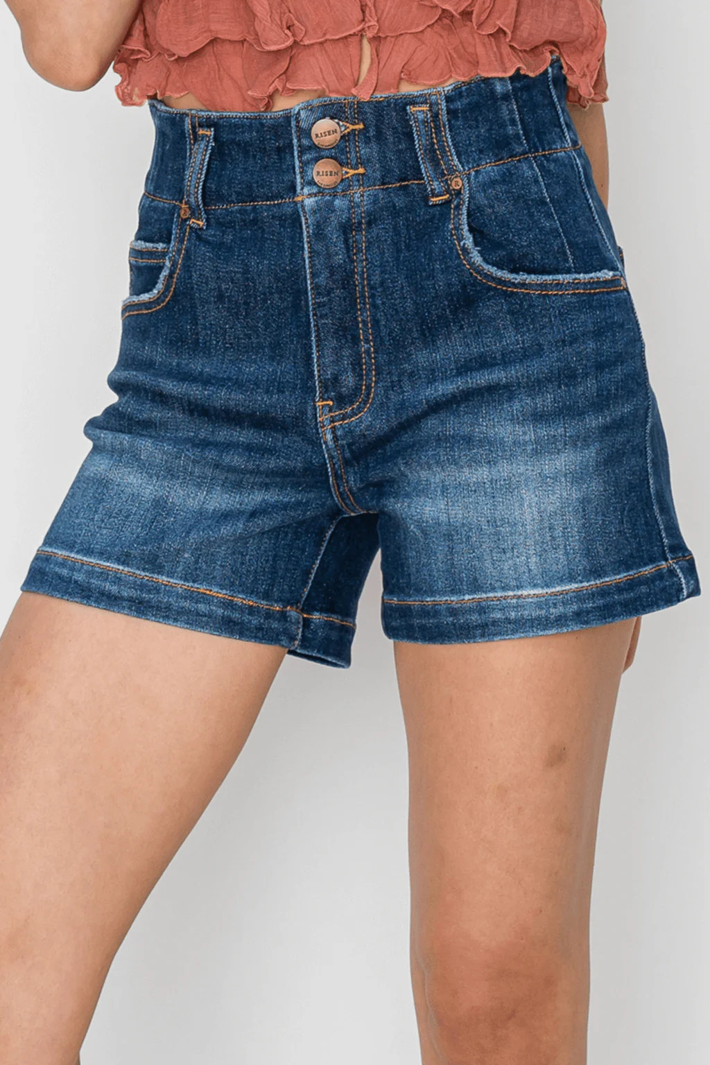 Risen High Rise Seamed Detail Shorts | Social Threads