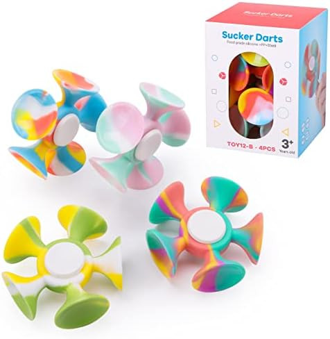 DEUXPER 4pcs Silicone Fidget Spinners Toy with Suction Cup, Soft Sensory Pop Fidget Toys, Anxiety... | Amazon (US)