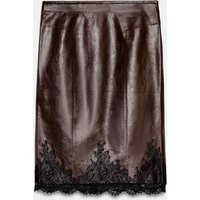 Zara - Leather Lace Skirt Zw Collection Limited Edition - Brown - S - Woman | Zara US
