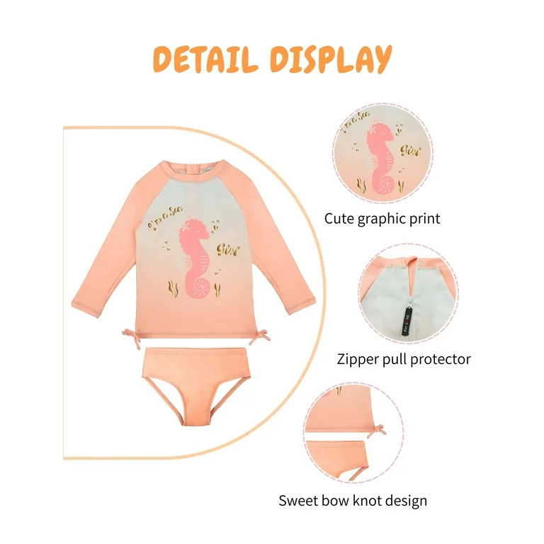 weVSwe Baby Girl Swimsuit UPF50+ Rash Guard Bating Suit 2-Pieces Long Sleeve Swimswear 0-6T | Walmart (US)