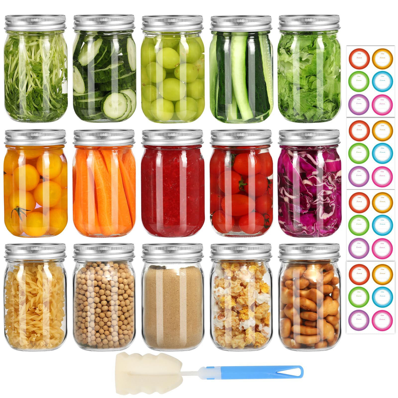 Glass Mason Jars 16 oz with Airtight Lids and Bands - 15 Pack Regular Mouth Pint Canning Jars for... | Amazon (US)