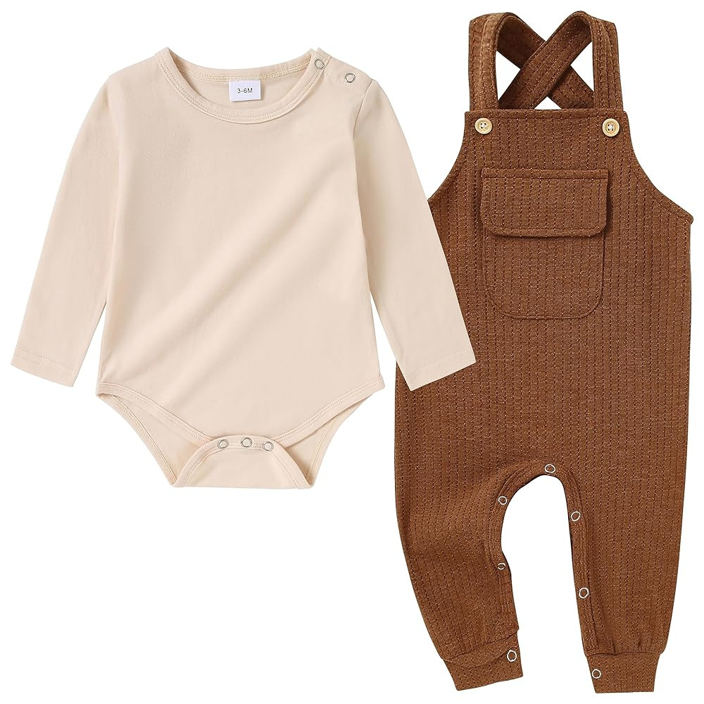 CARETOO Newborn Baby Boy Clothes Infant Boy Romper Fall Winter Outfits Bodysuit 2Pcs Striped Long... | Amazon (US)