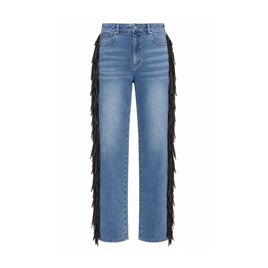 Fringe-Trimmed High-Waist Denim Jeans | Shop.app