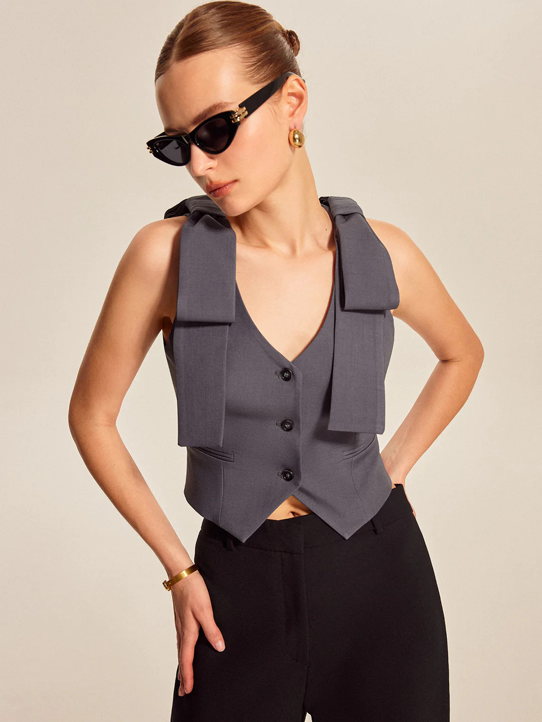 Bow Shoulder Tailored Vest | Commense