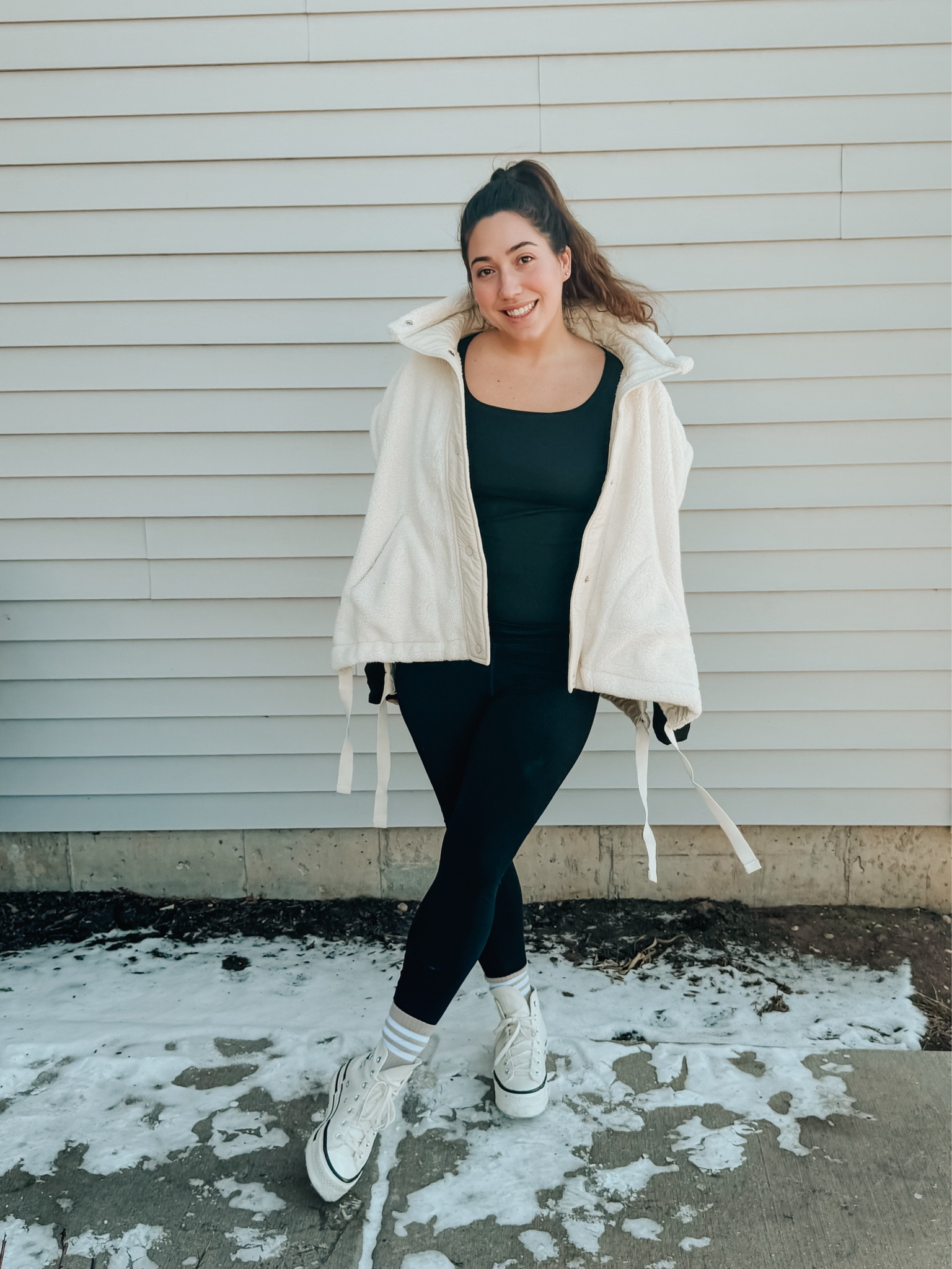 Headed to the city for my daughters volleyball season with my go-to everyday look! ✨ These Lululemon leggings are a must-have, paired with my favorite high-top Chuck Taylors for that effortless vibe. And let’s talk about this Free People Sherpa vest—adorable, comfy, and perfect for layering! Obsessed! 🖤🤍 Shop the look on my LTK! [insert LTK link] #LTKFinds #MomStyle #EverydayCasual

#LTKMidsize #LTKActive #LTKFitness