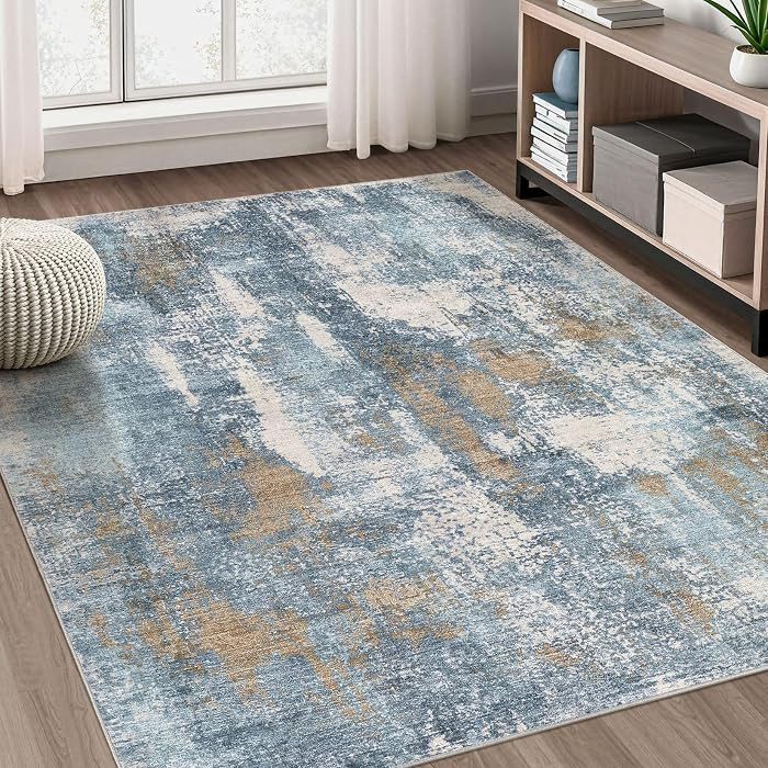 Area Rug Living Room Rugs - 5x7 Washable Soft Indoor Neutral Modern Abstract Low Pile Rug Carpet ... | Amazon (CA)