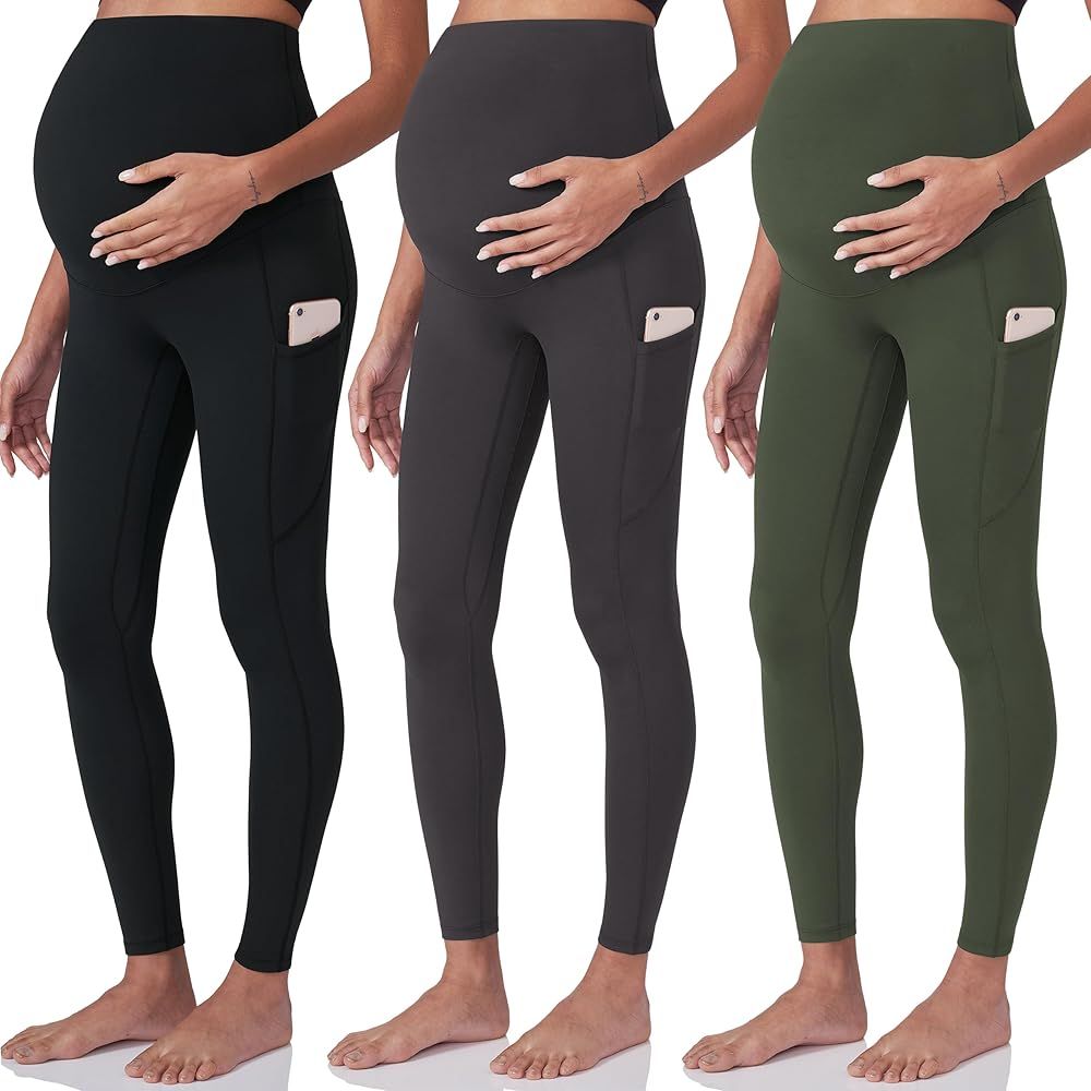 POSHDIVAH 3 Pack Women's Maternity Workout Leggings Over The Belly Pregnancy Yoga Pants with Pock... | Amazon (US)