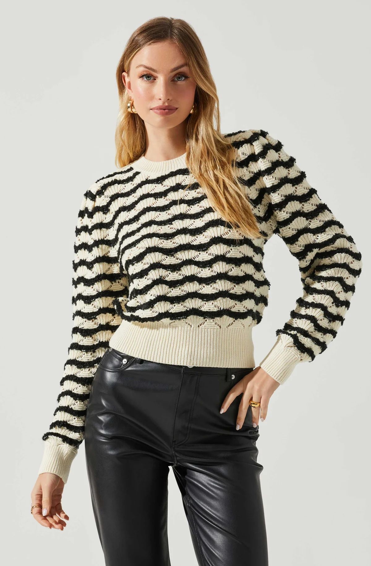 Jaylani Chevron Stripe Pointelle Sweater | ASTR The Label (US)