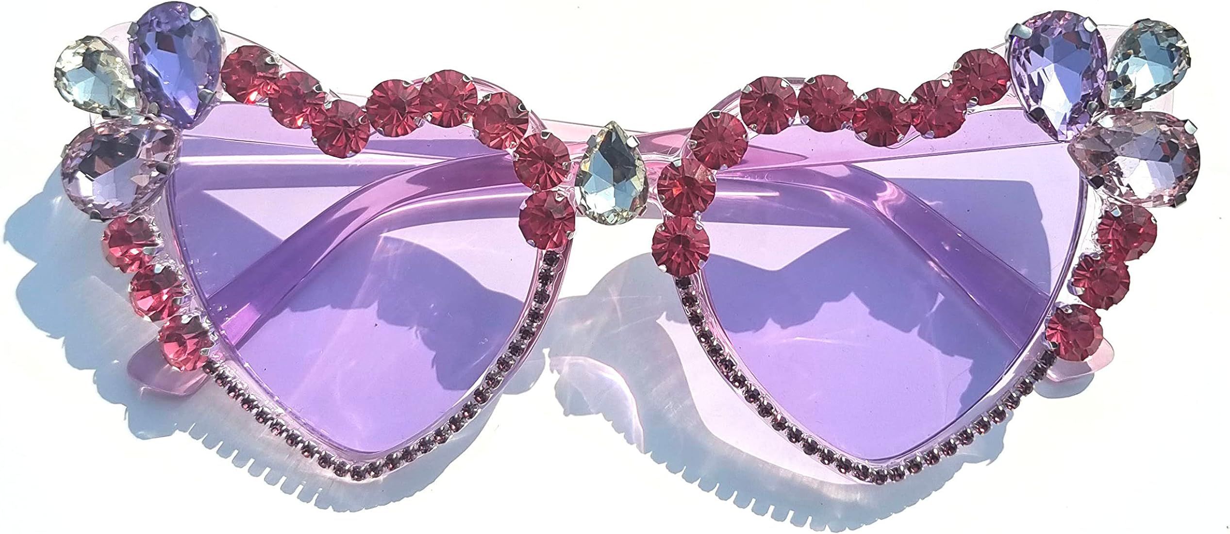willochra Heart shaped Rhinestone Sunglasses Women Fashion Diamond bling party Sun Glasses Crysta... | Amazon (US)