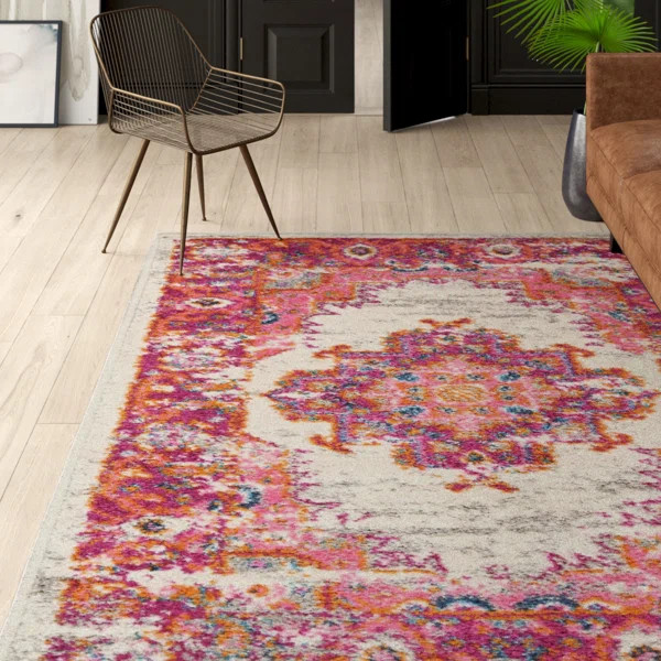 Abbate Oriental Ivory/Pink Indoor Area Rug | Wayfair North America