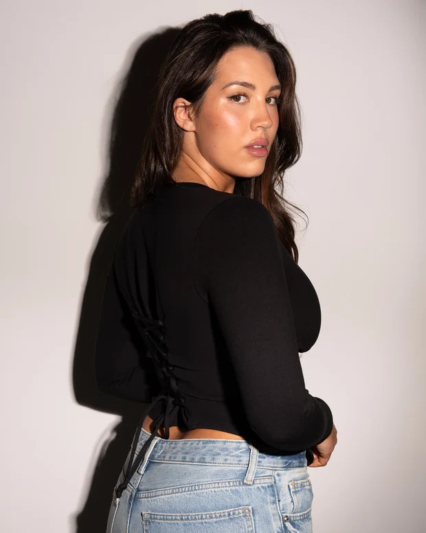 Long Sleeve Corsety Top - Midnight | TA3