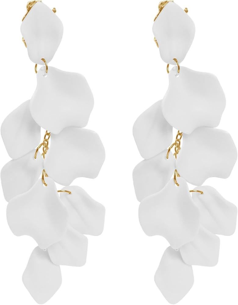 Rbenxia 1 Pair of Long Acrylic Rose Petal Dangle Earrings Rose Flower Earrings Drop Statement Lay... | Amazon (US)