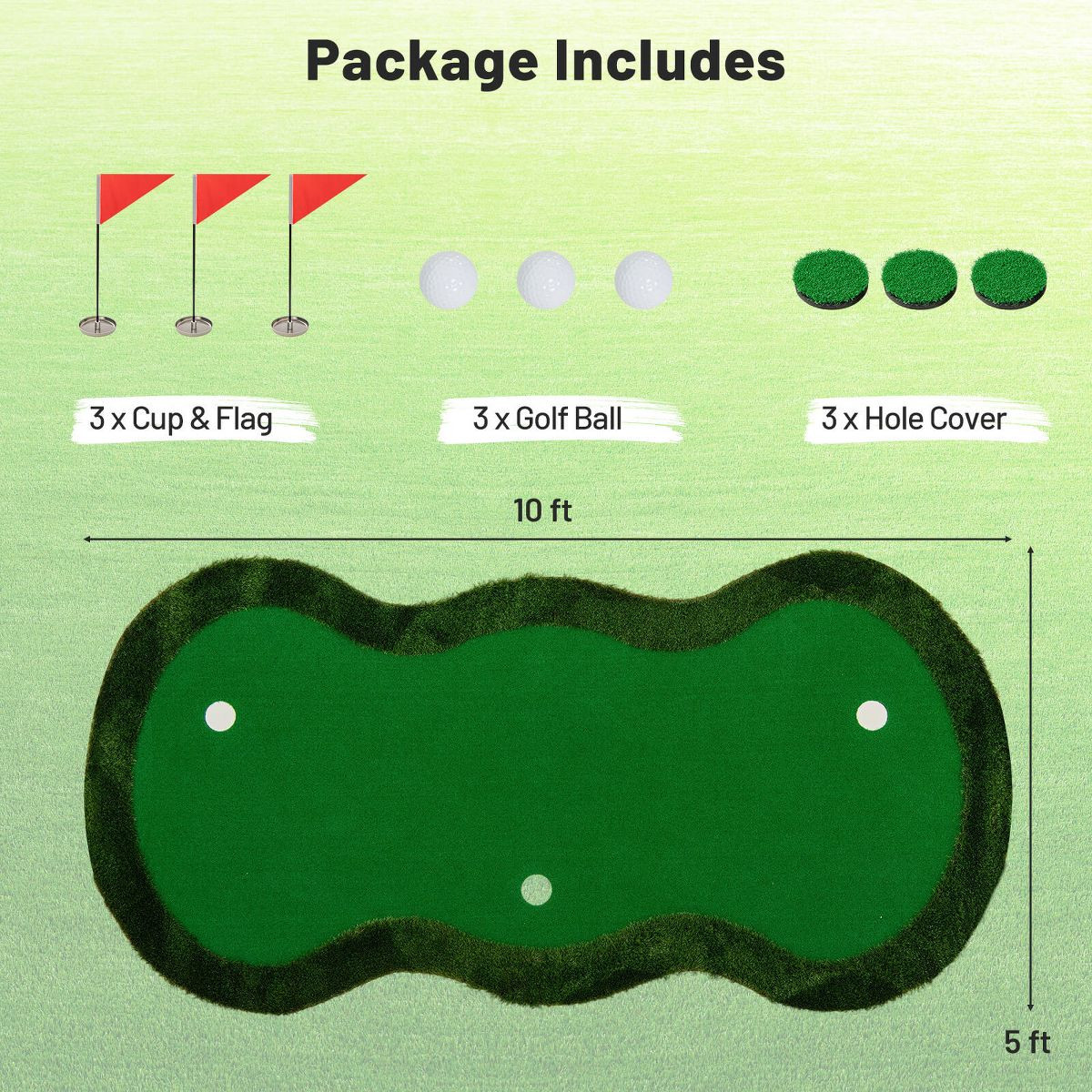 Costway 5 x 10 FT Professional Golf Practice Mat with 3 Holes and Golf Balls for Home | Target
