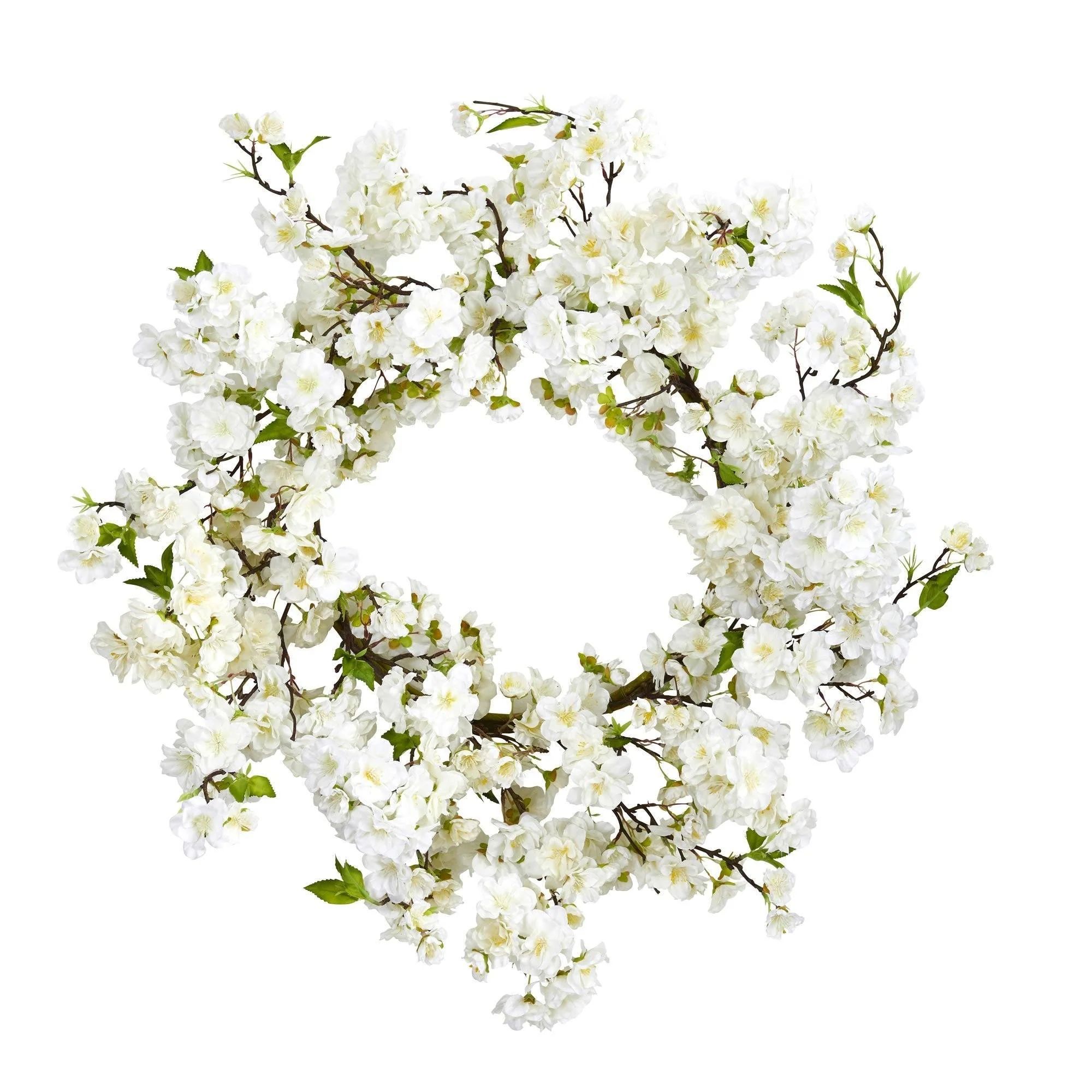 24” White Flower Blossom Wreath | Nearly Natural | Nearly Natural