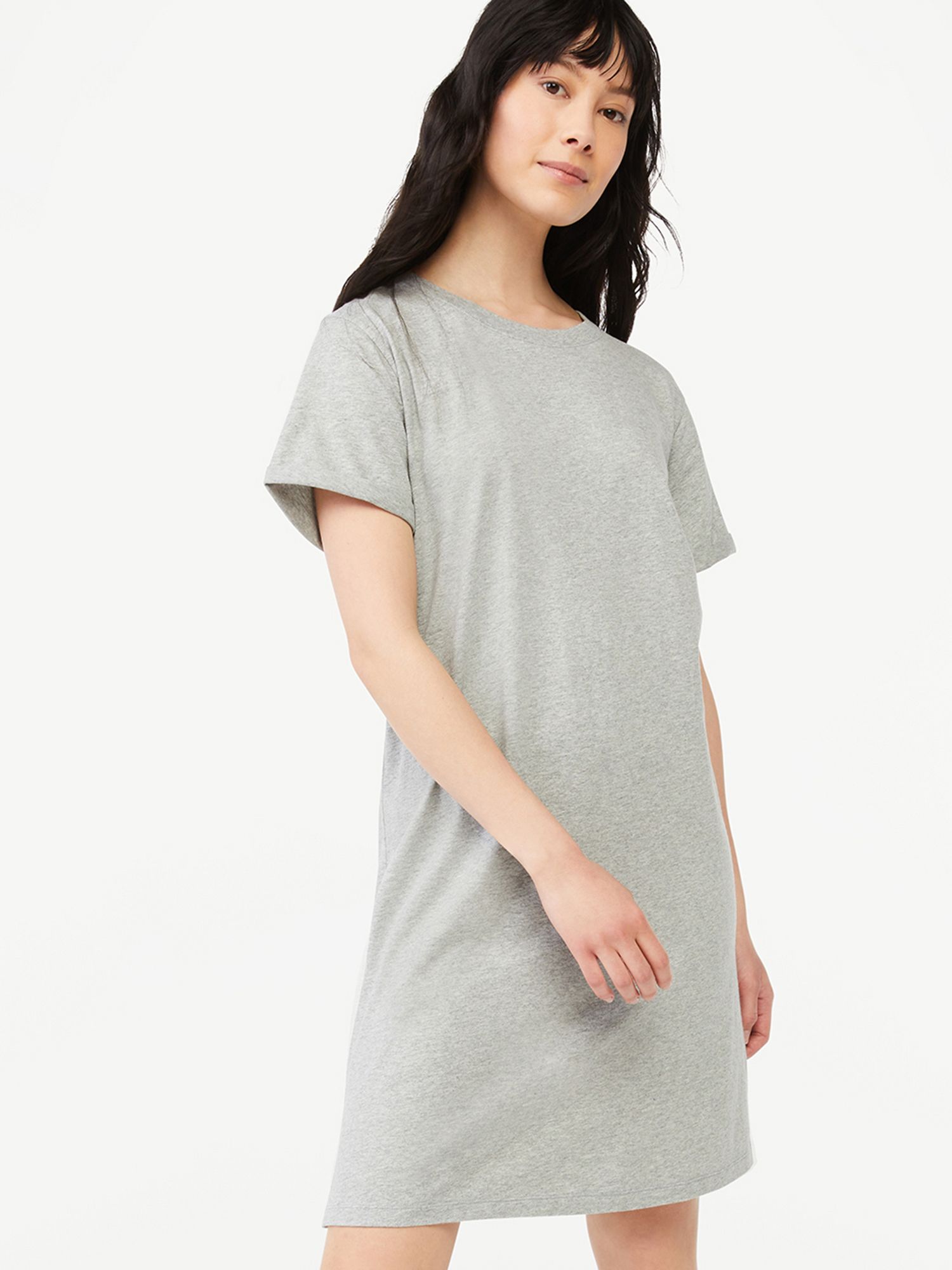 Free Assembly Women's Short Sleeve T-Shirt Dress with Cuffed Sleeves | Walmart (US)