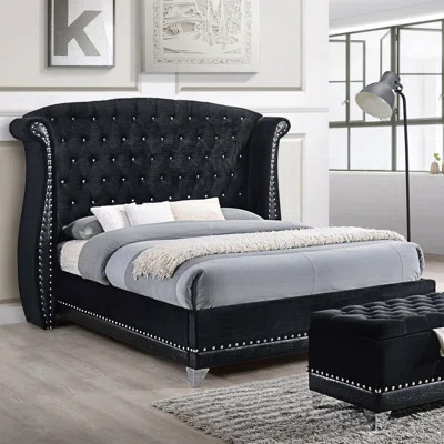 Tamsin Black Upholstered Eastern King Wingback Bed | Wayfair North America