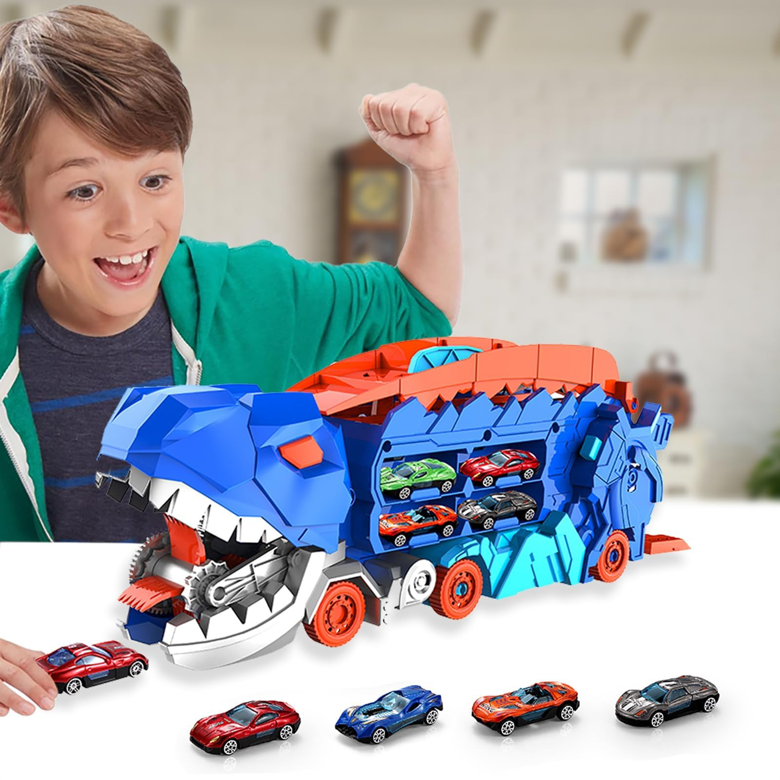 City Dinosaur Ultimate Hauler Track Toy for Boys, Transforms into Stomping Dinosaur with Race Tra... | Amazon (US)