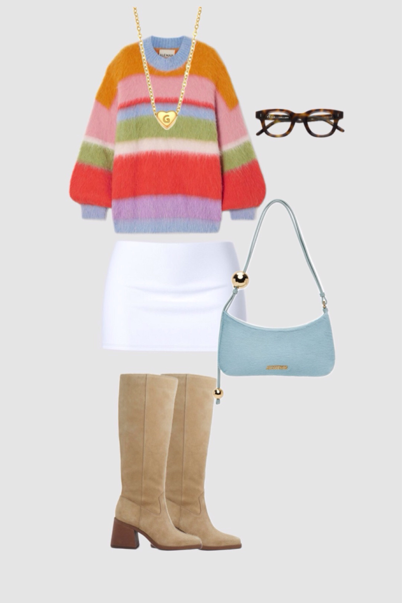 Colorful winter outfit 
-colorful sweater , white mini skirt , dinner outfit , winter going out outfit 

#LTKStyleTip #LTKSeasonal #LTKFindsUnder100