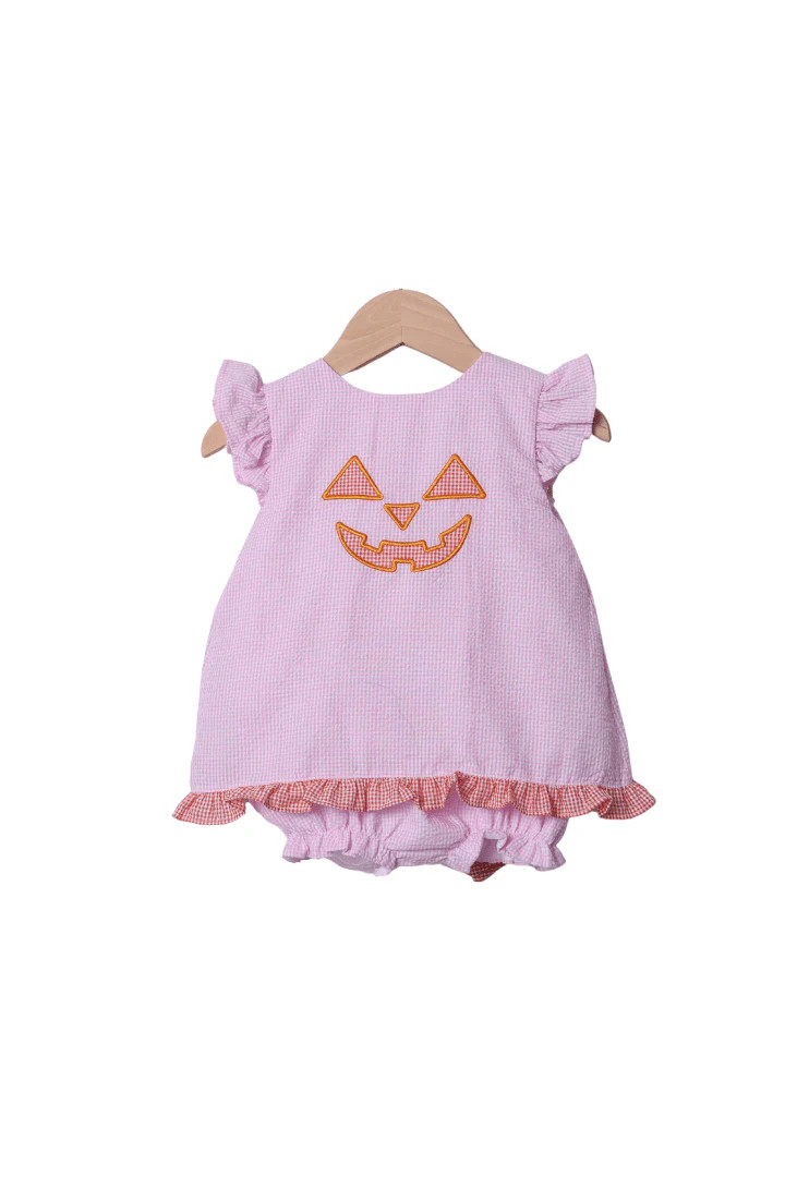 Seersucker Jack O Lantern Skirted Bubble | The Smocked Flamingo