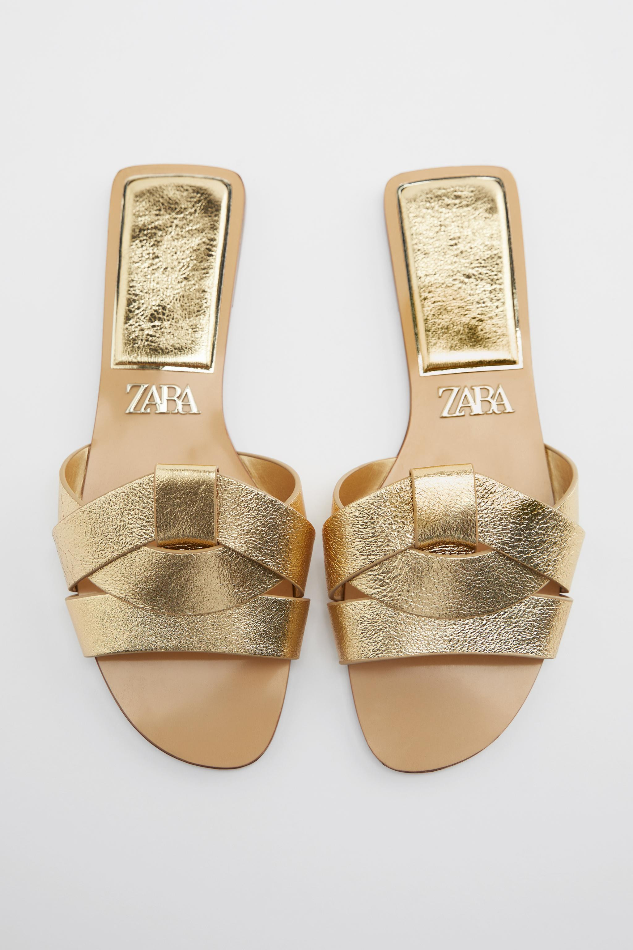 FLAT CRISS-CROSS LEATHER SLIDER SANDALS | Zara UK